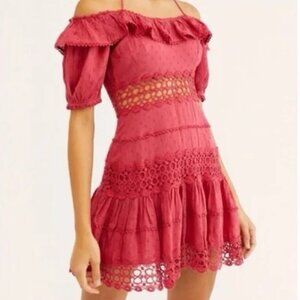 Free People Mixed Emotions Off-the-shoulder Mini Dress Coral Coastal Boho Sz 0